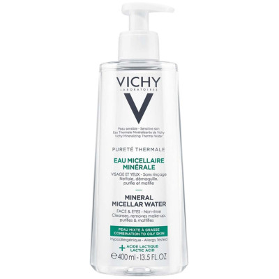 VICHY PURETE THERMALE MINERAL MICELLAR WATER COMBINATION TO OILY SKIN + LACTIC ACID мицеларна вода за смесена и мазна кожа 400мл