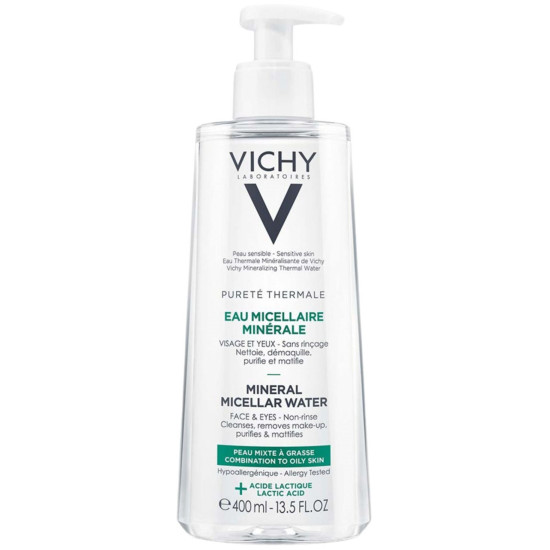 VICHY PURETE THERMALE MINERAL MICELLAR WATER COMBINATION TO OILY SKIN + LACTIC ACID мицеларна вода за смесена и мазна кожа 400 м