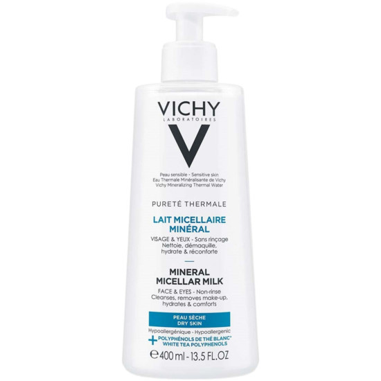 VICHY PURETE THERMALE MINERAL MICELLAR MILK DRY SKIN почистващо мицеларно мляко за суха кожа за лице и очи 400 мл