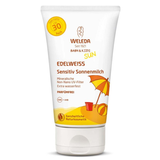 WELEDA BABY & KIDS SUN EDELWEISS SPF30 слънцезащитен лосион с еделвайс за бебета и деца за чувствителна кожа 150 мл