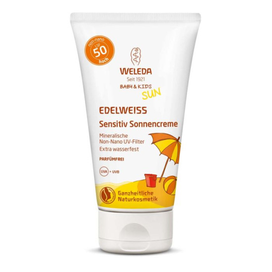 WELEDA BABY & KIDS SUN EDELWEISS SPF50 слънцезащитен крем с еделвайс за бебета и деца за чувствителна кожа 50 мл