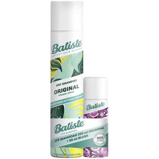 BATISTE ПРОМО КОМПЛЕКТ ORIGINAL сух шампоан с класически свеж аромат 200 мл + BLUSH сух шампоан с флорален аромат 50 мл