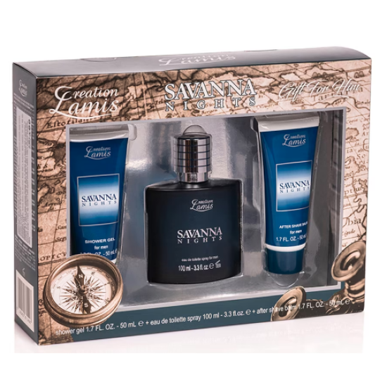 CREATION LAMIS SAVANNA NIGHTS ПОДАРЪЧЕН КОМПЛЕКТ ЗА МЪЖЕ /парфюм 100мл + душ-гел 50мл + автършейв 50мл/
