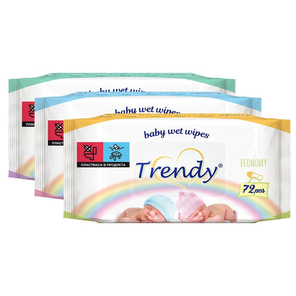 КЪРПИ МОКРИ TRENDY БЕБЕ 3 цвята х 72 бр /с капак/ - Бебешка и детска козметика