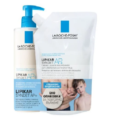 LA ROCHE-POSAY LIPIKAR КОМПЛЕКТ SYNDET AP+ измиващ крем за лице и тяло 400 мл + REFILL ПЪЛНИТЕЛ 400 мл