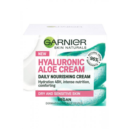 GARNIER SKIN NATURALS HYALURONIC ALOE CREAM подхранващ и успокояващ крем за лице за суха и чувствителна кожа 50 мл
