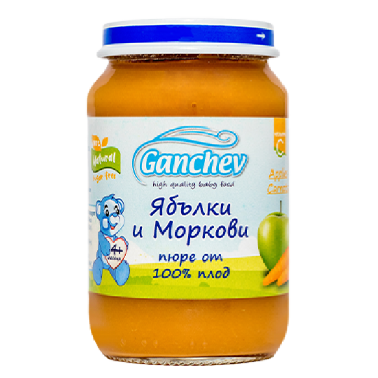 ᐉ ГАНЧЕВ пюре ябълки и моркови 100% 190 гр /4м+/