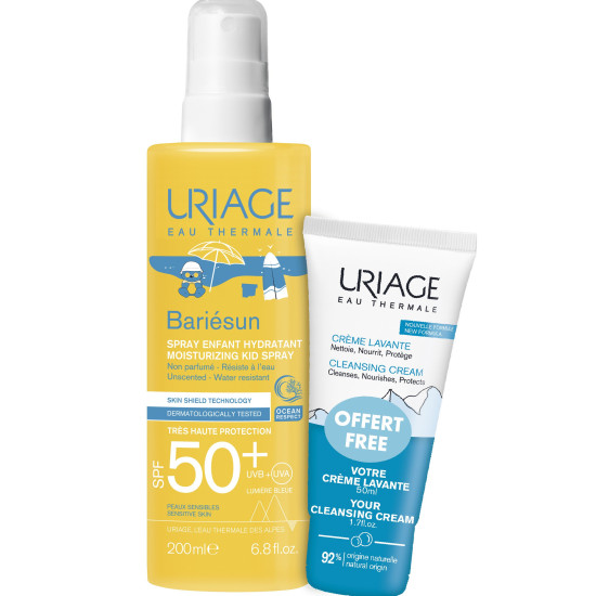 URIAGE BARIESUN КОМПЛЕКТ ЗА ДЕЦА SPF50+ слънцезащитен спрей за лице тяло 200 мл + почистващ крем за лице тяло и коса 50 мл