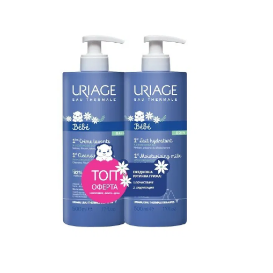 URIAGE BEBE 1ST КОМПЛЕКТ LAVANTE пенлив измиващ душ-крем 500 мл + хидратиращо бебешко мляко 500 мл
