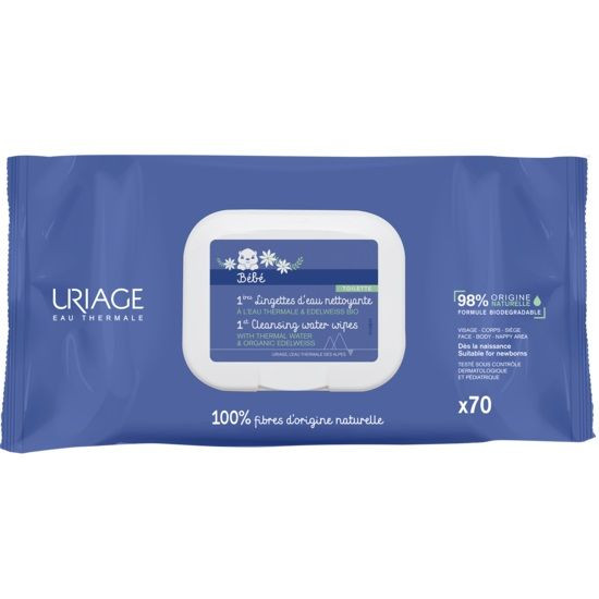 URIAGE BEBE 1ST CLEANSING WATER WIPES почистващи бебешки мокри кърпи х 70 бр
