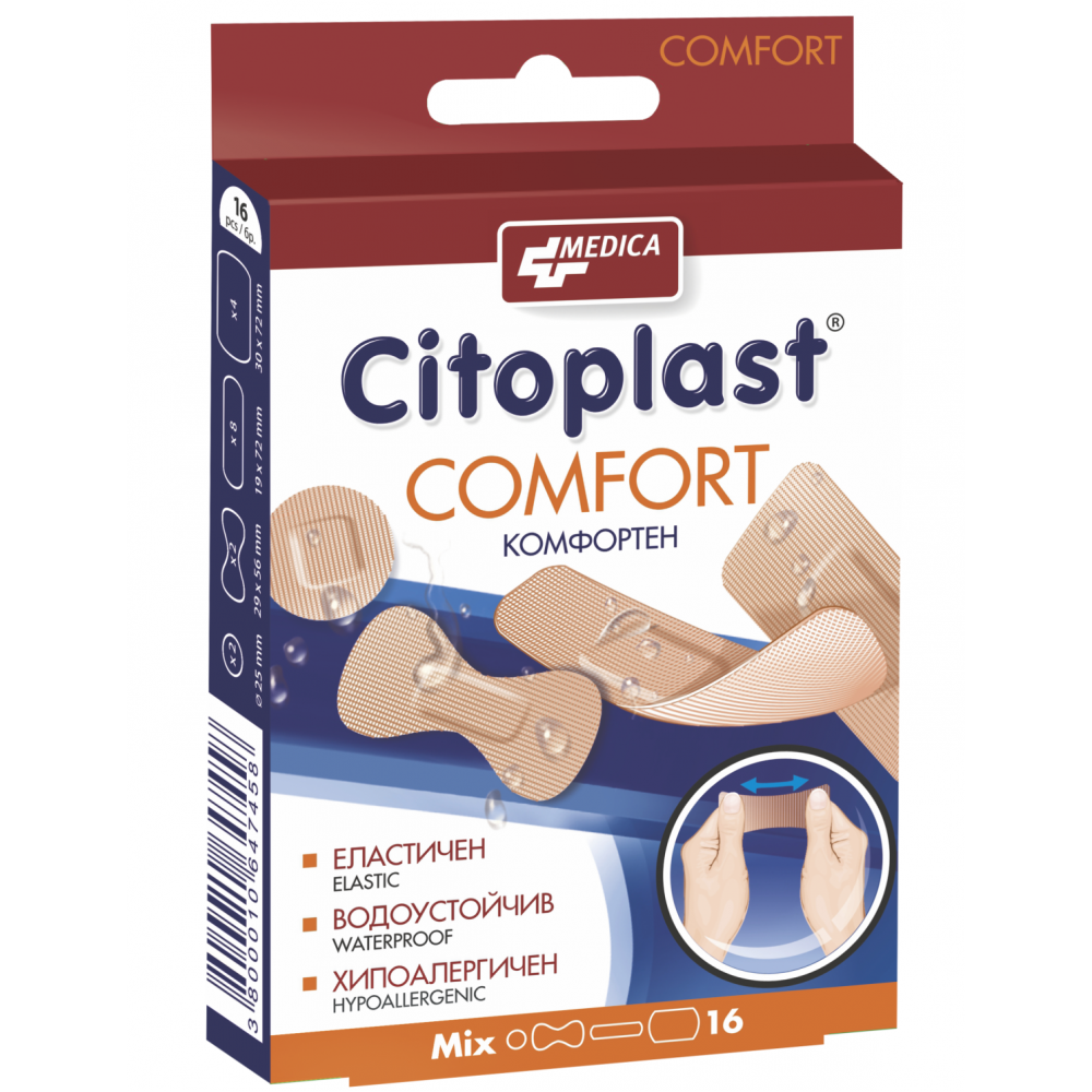 Citoplast Comfort Комфортни еластични пластири в 4 размера х16 броя - Лепенки и марли