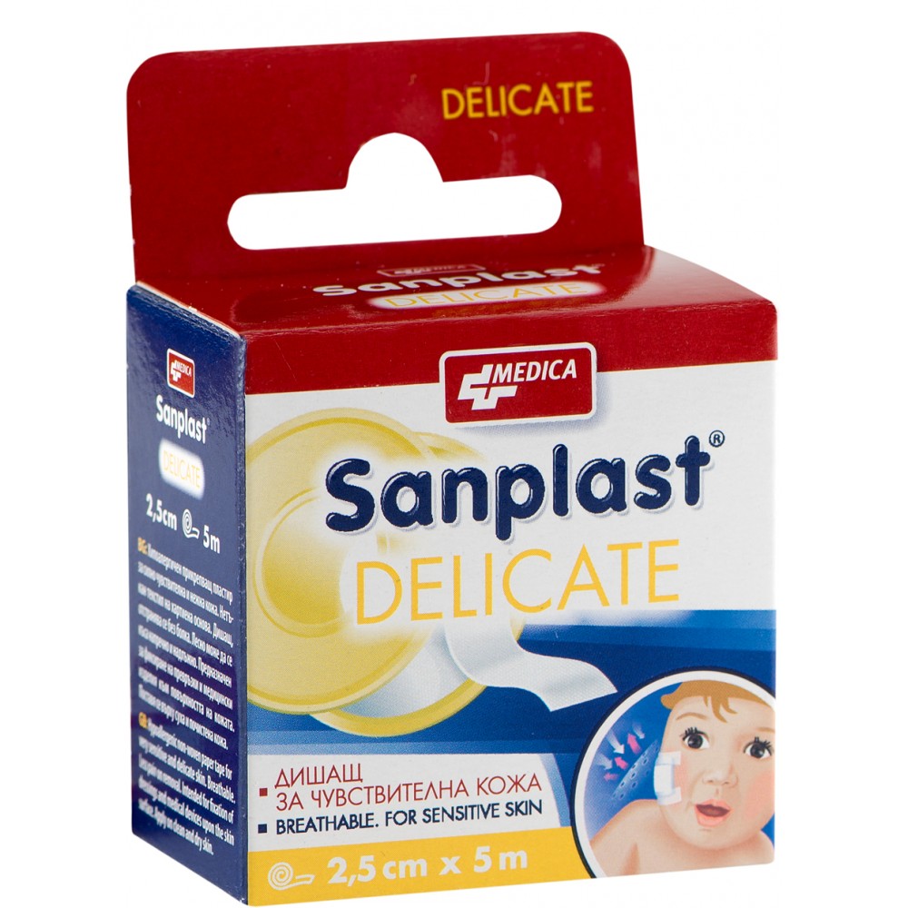Sanplast Delicate Пластир за силно чувствителна кожа 2.5 см/5 м х1 брой - Лепенки и марли