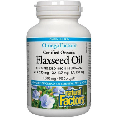 ЛЕНЕНО МАСЛО /FLAXSEED OIL ORGANIC/ софтгел капс 1000 мг х 90 бр NATURAL FACTORS