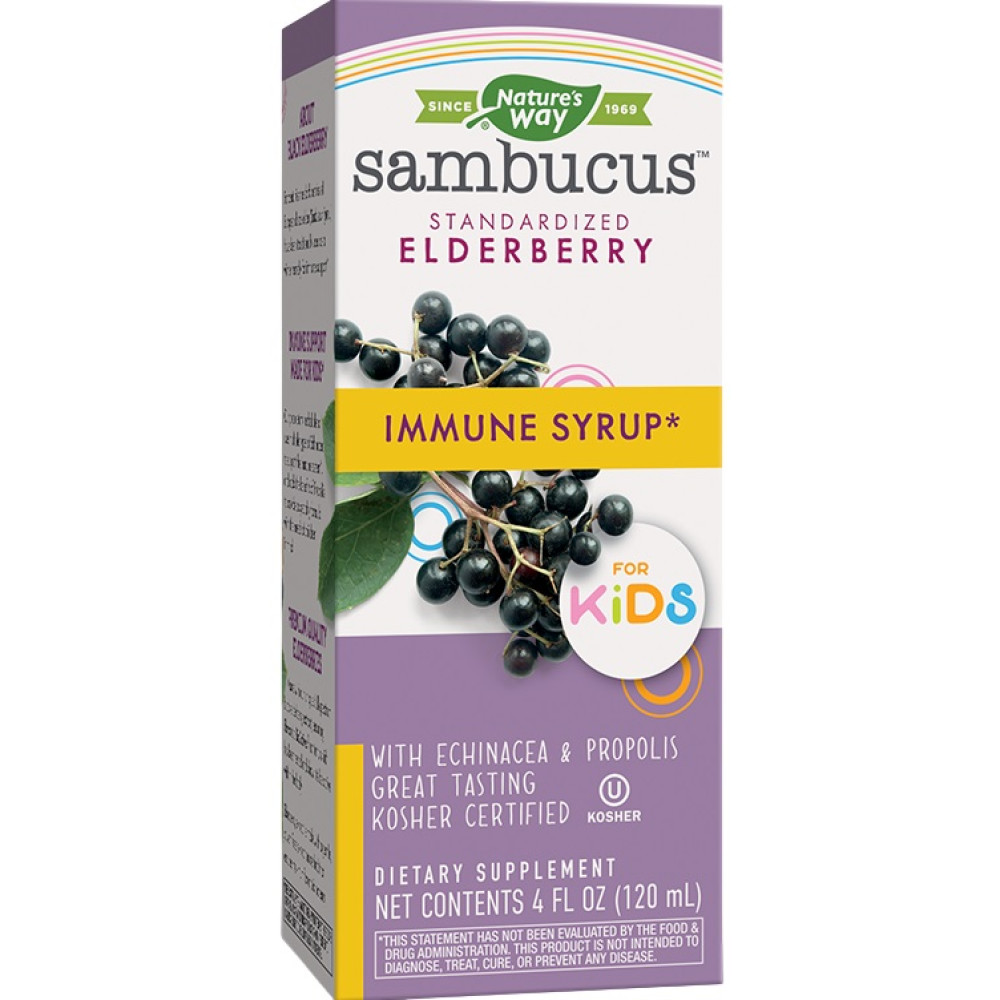 Sambucus (Самбукус) Сироп за деца Органик, от черен бъз, 120мл, Nature's way - Sambucus (Самбукус) Сироп за деца Органик, от черен бъз, 120мл, Nature's way -