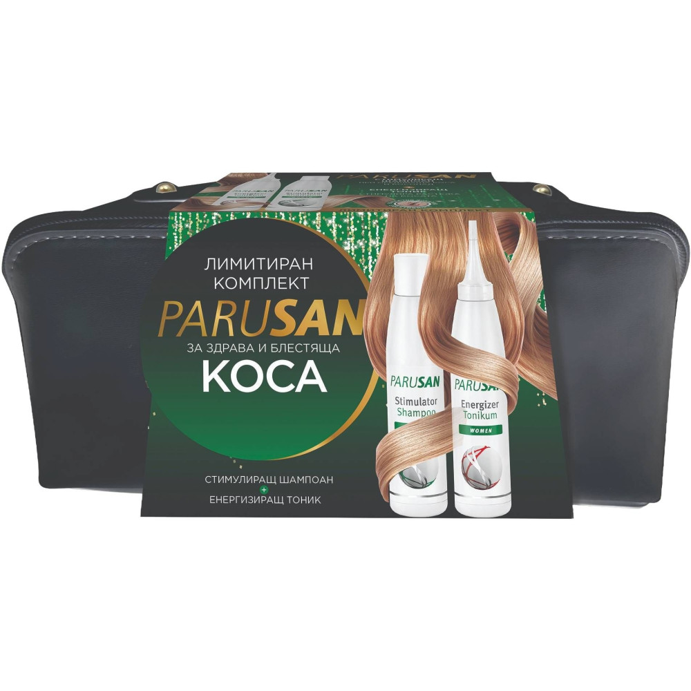 PARUSAN ПРОМО КОМПЛЕКТ ЗА ЖЕНИ стимулиращ шампоан при косопад 200 мл + енергизиращ тоник 200 мл + НЕСЕСЕР - Грижа за косата