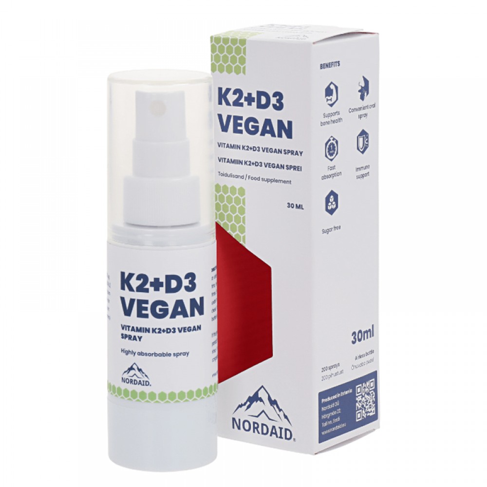 ВИТАМИН K2 + D3 ВЕГАН орален спрей 30 мл NORDAID - Витамини, минерали и антиоксиданти