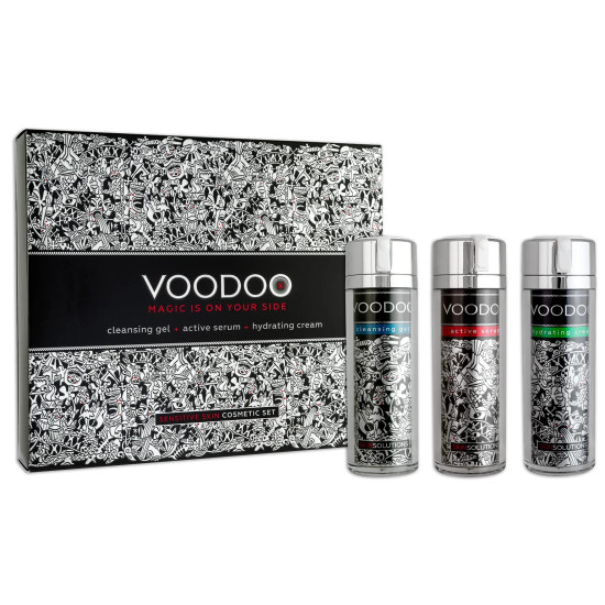 VOODOO КОМПЛЕКТ ЗА ЧУВСТВИТЕЛНА КОЖА НА ЛИЦЕТО СКЛОННА КЪМ АКНЕ измивен гел 30 мл + активен серум 30 мл + хидратиращ крем 30 мл