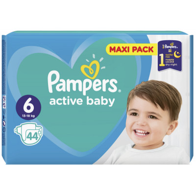 ПАМПЕРС ПЕЛЕНИ ACTIVE BABY 6 /13-18 кг/ х 44 бр + ПОДАРЪК МОКРИ КЪРПИ FRESH CLEAN x 52 бр