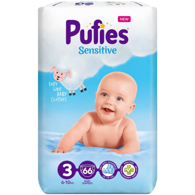 ПАМПЕРС ПЕЛЕНИ PUFIES MAXI PACK SENSITIVE 3  6-10 кг x 66 бр