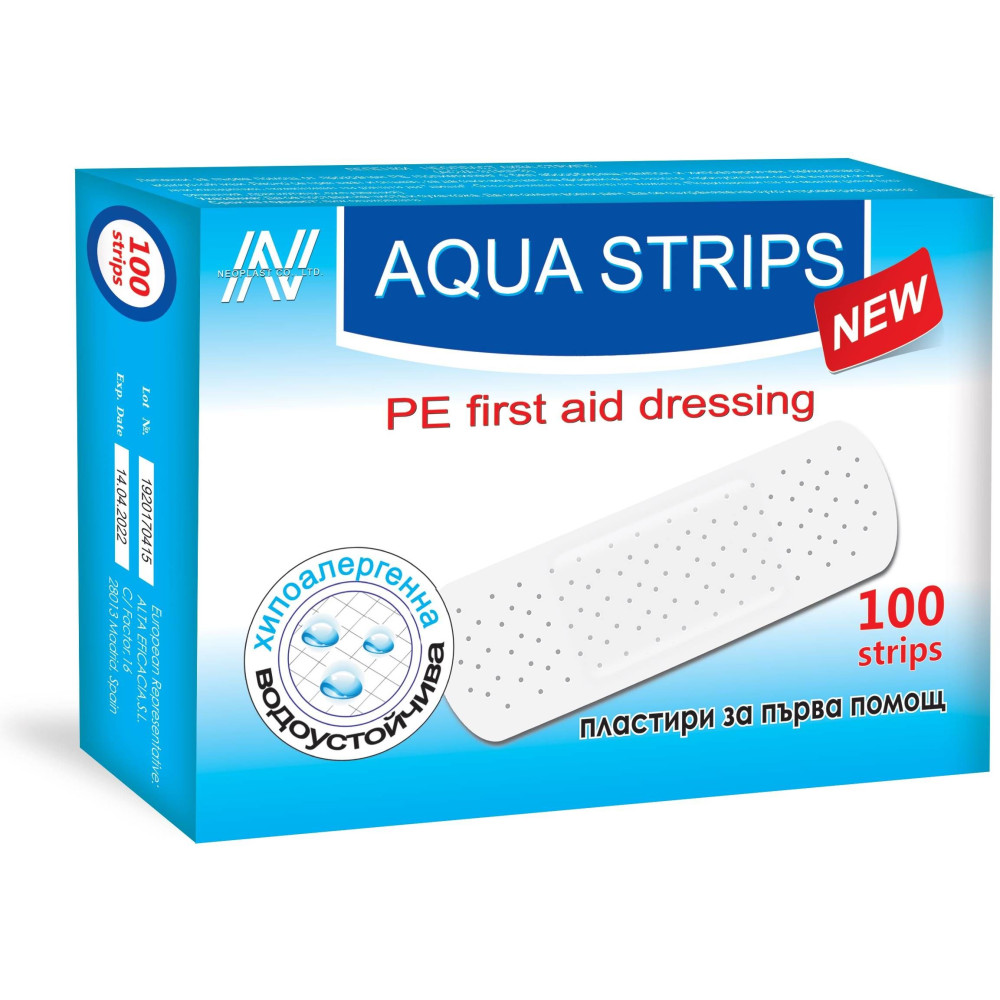 ABO NEOPLAST AQUA strips Хипоалергична лепенка 19мм/72мм х100 бр - Лепенки и марли ABO NEOPLAST AQUA strips Хипоалергична лепенка 19мм/72мм х100 бр - Лепенки и марли
