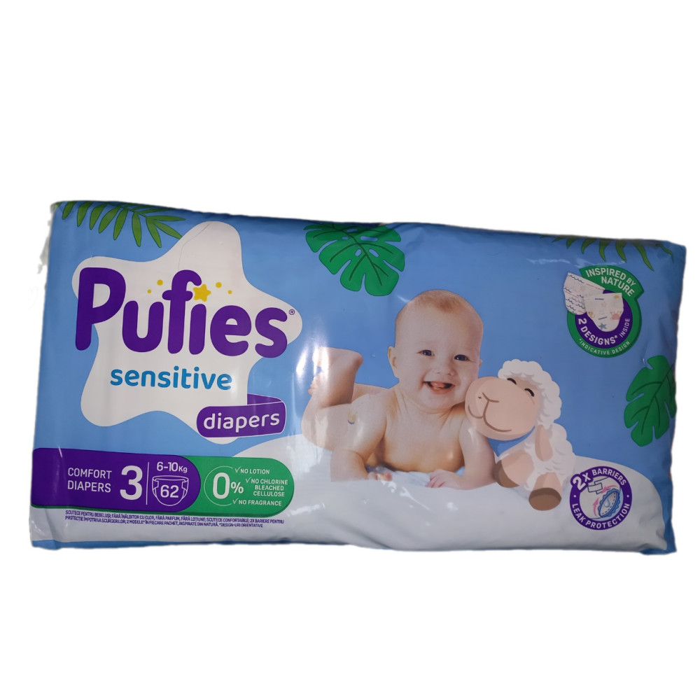 ПАМПЕРСИ PUFIES SENSITIVE MIDI 3 6-10 кг x 62 бр MAXI PACK - Грижа за детето