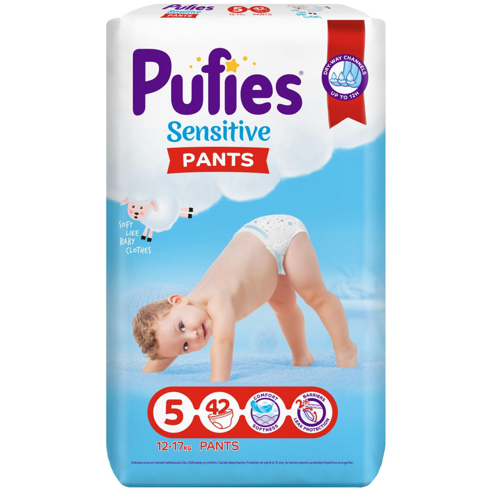 ПАМПЕРС ГАЩИ PUFIES SENSITIVE PANTS 5 12-17 кг х 42 бр - Грижа за детето