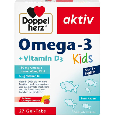 ДОПЕЛХЕРЦ АКТИВ ОМЕГА-3 + ВИТАМИН D3 KIDS дъвчащи гел табл за деца х 27 бр