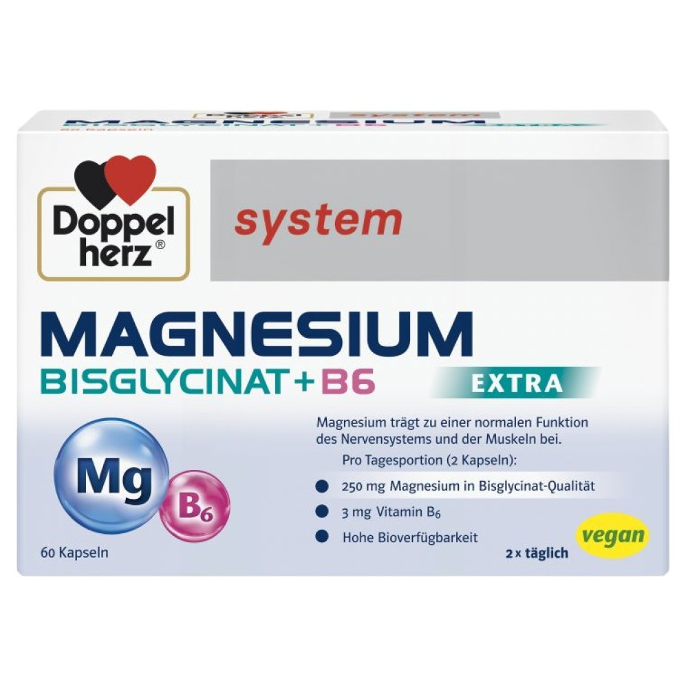 ДОПЕЛХЕРЦ СИСТЕМ МАГНЕЗИЕВ БИСГЛИЦИНАТ + ВИТАМИН B6 ЕКСТРА капс x 60 бр - Мускулна система