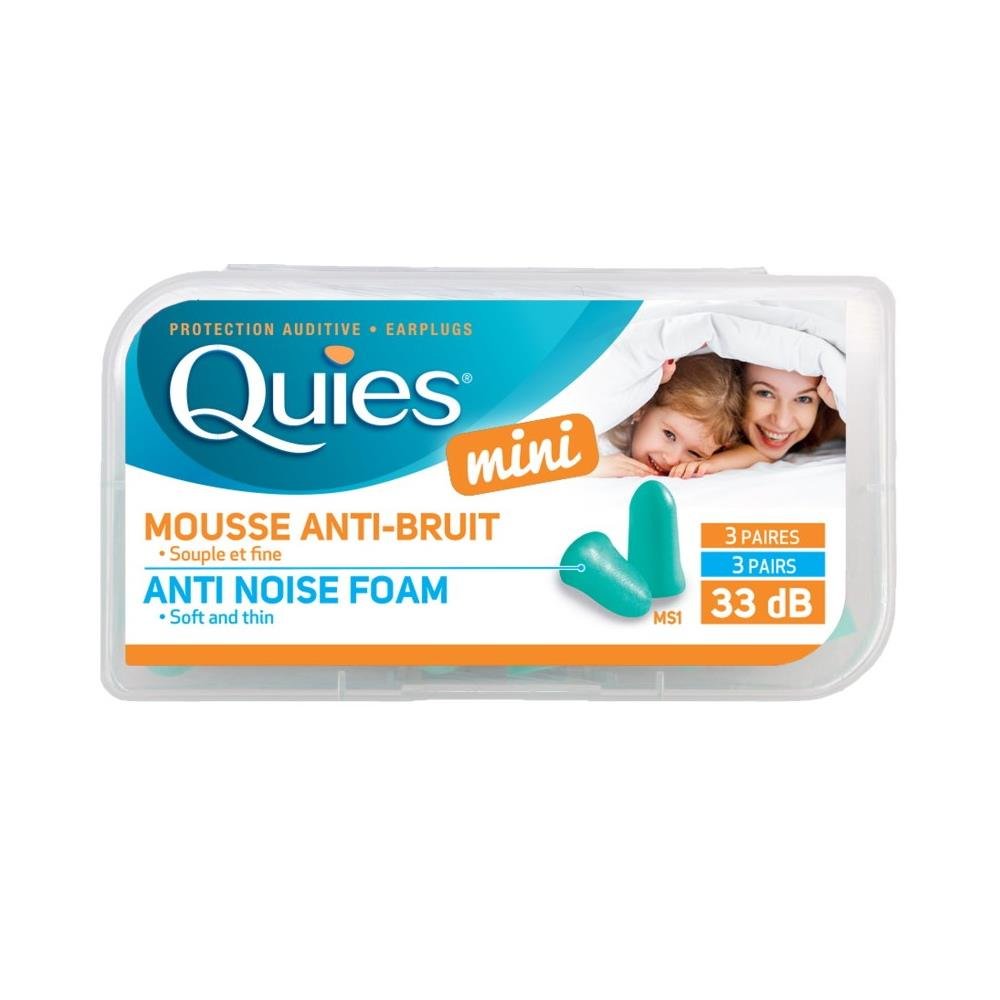 QUIES ANTI NOISE FOAM MINI тапи за уши МИНИ от мека полиуретанова пяна 33 dB за еднократна употреба за деца и възрастни х 3чифта - Ушна хигиена