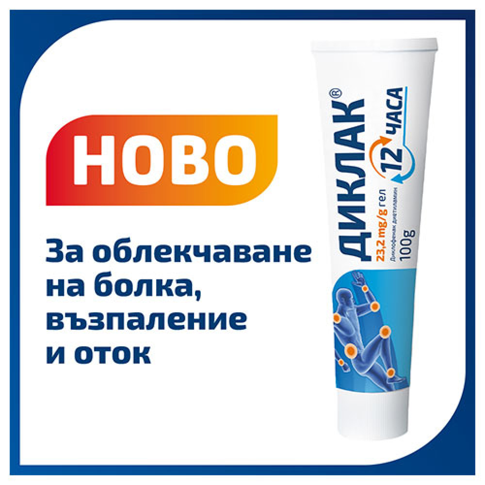 ДИКЛАК 12 ЧАСА 23.2 мг/г гел 100 г - Болка ДИКЛАК 12 ЧАСА 23.2 мг/г гел 100 г - Болка