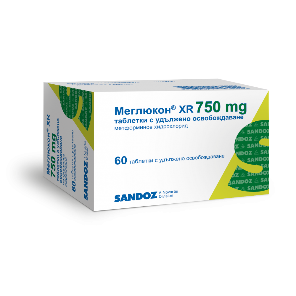 МЕГЛЮКОН XR табл 750 мг х 60 бр - Лекарства с рецепта