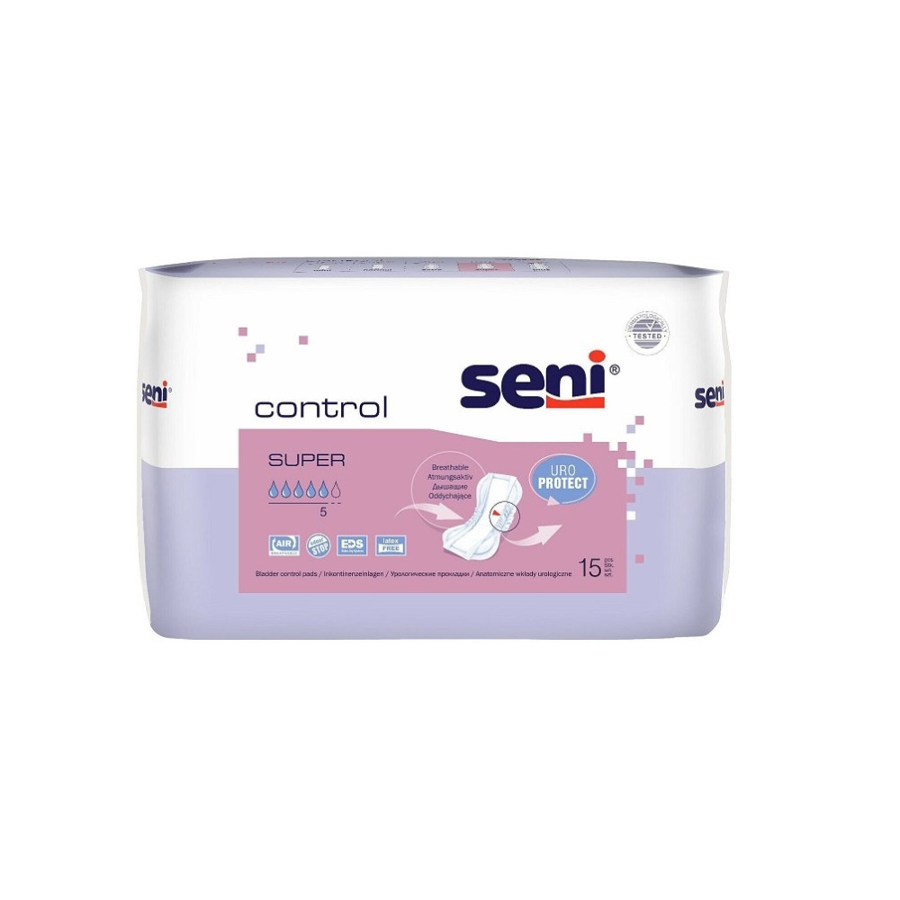 SENI CONTROL SUPER /5 капки/ анатомични урологични превръзки при лека и средна инконтиненция х 15 бр