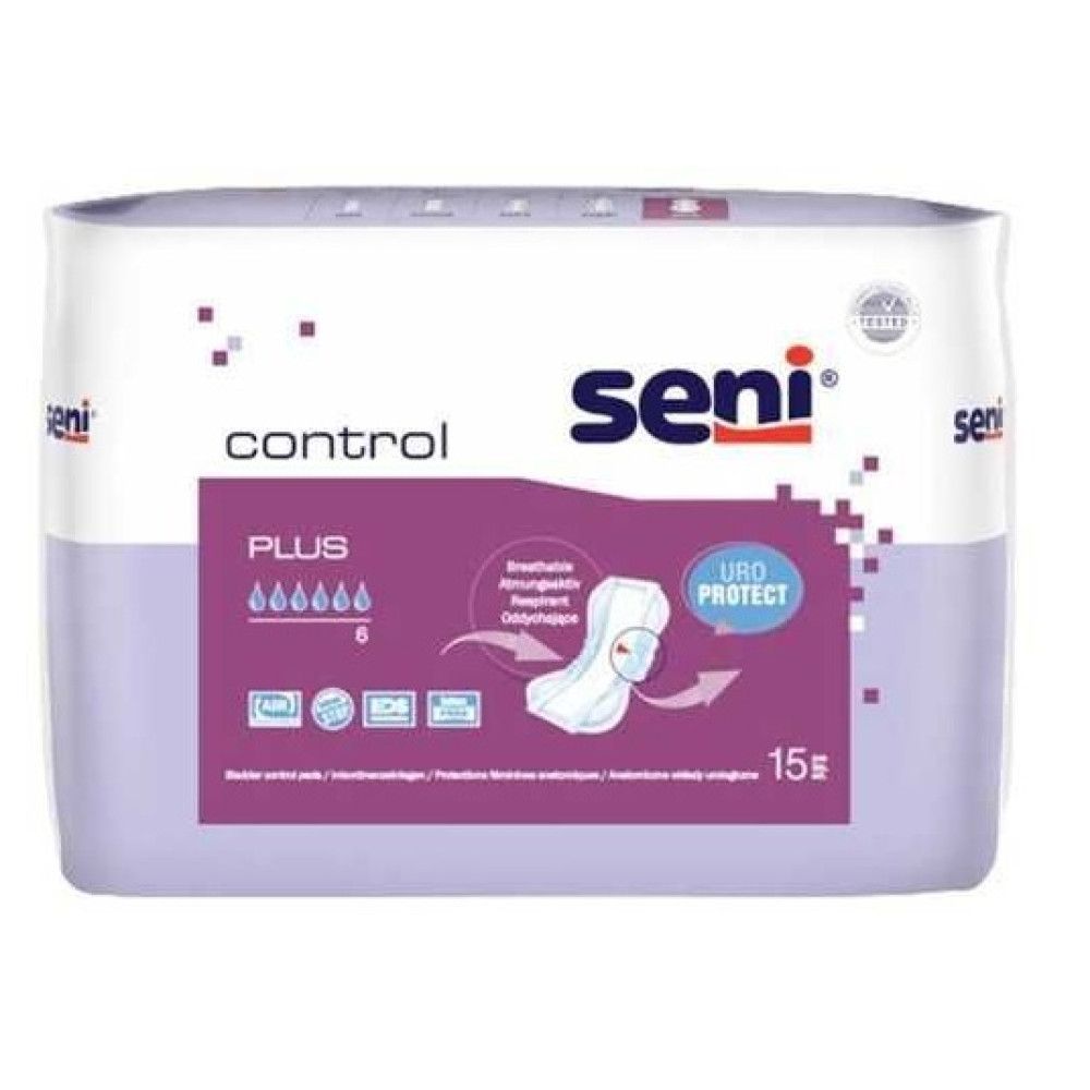SENI CONTROL PLUS /6 капки/ анатомични урологични превръзки при лека и средна инконтиненция х 15 бр