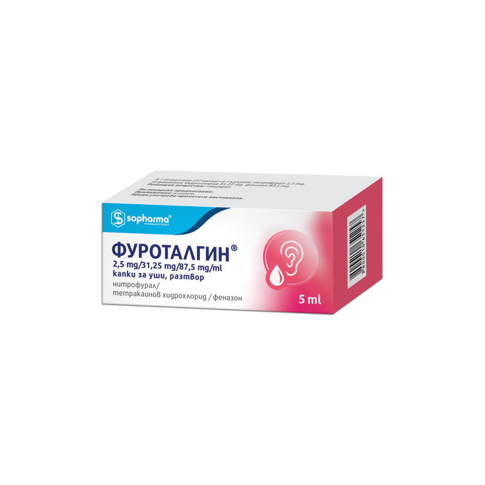 Фуроталгин 2,5 mg /31,25 mg / 87,05 ml капки за уши разтвор 5 ml - Лекарства с рецепта