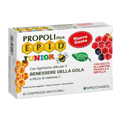 ЕПИД JUNIOR дъвчащи таблетки за гърло за деца със сок от малини, ягоди и боровинки х 30 бр