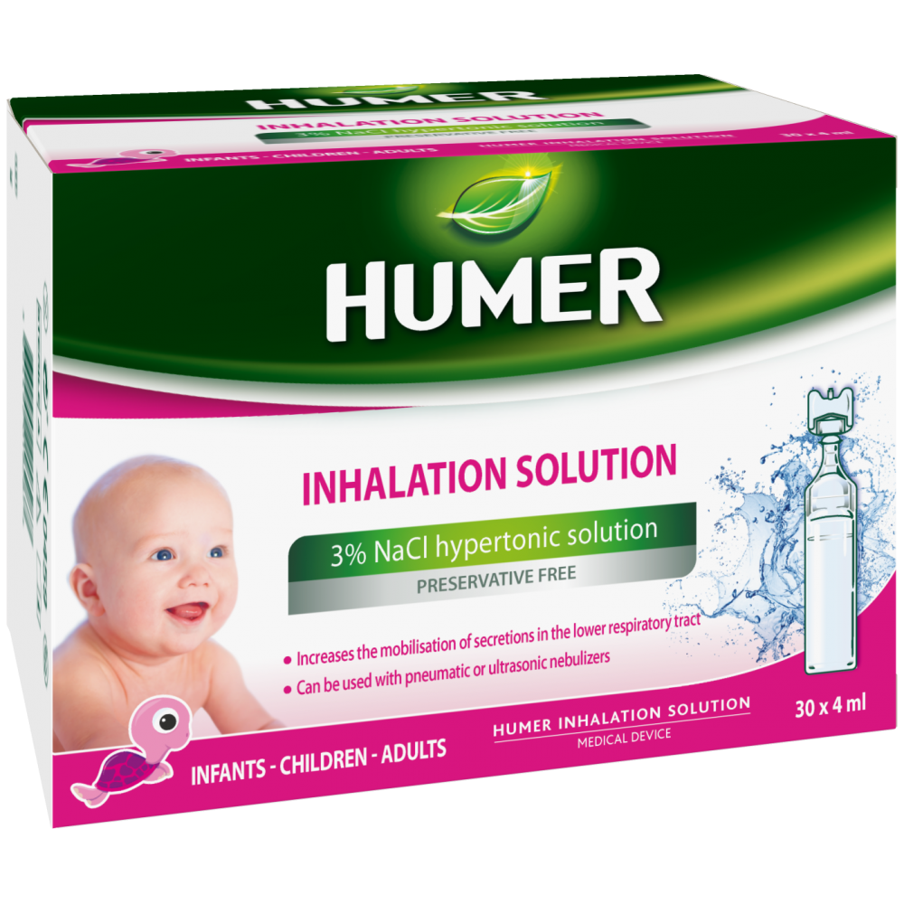 Хюмер (Humer) стерилен физиологичен разтвор за почистване на очи, носле, уши и инхалации, дози 5мл. х 30 броя -
