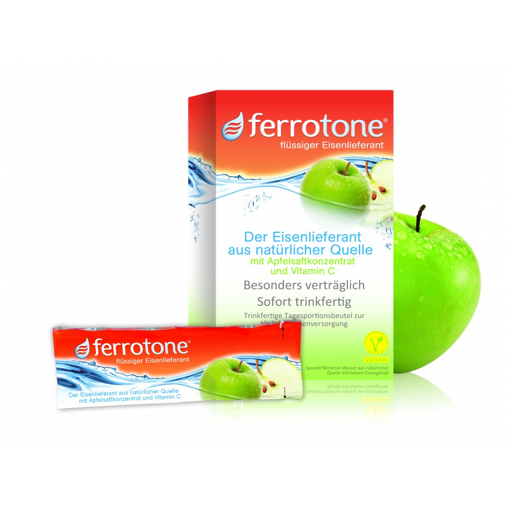 Ferrotone естествен източник на желязо - вкус Ябълка 25 мл 14 сашета - Лекарства без рецепта
