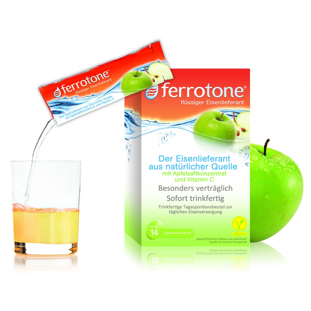 Ferrotone естествен източник на желязо - вкус Ябълка 25 мл 14 сашета - Лекарства без рецепта