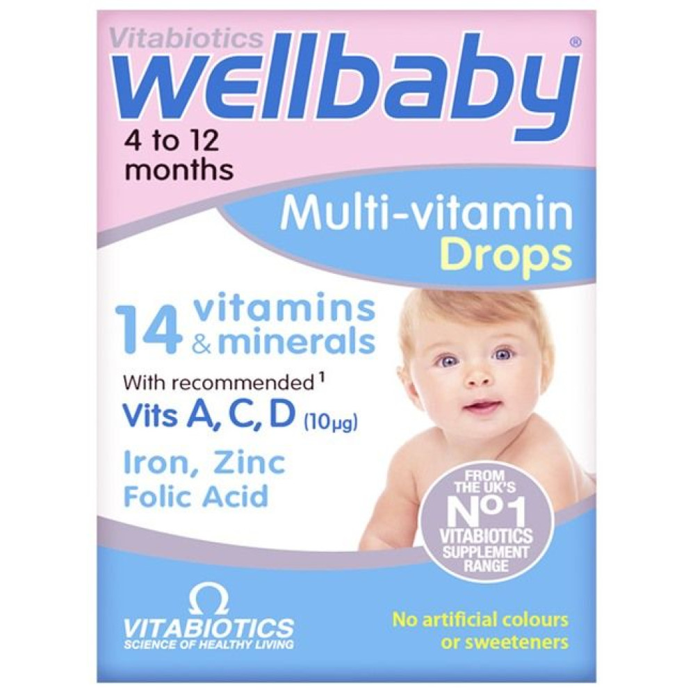 Wellbaby (Уелбейби) Мултивитамин капки за бебета, с желязо, цинк, витамини A,C,D, 30мл, Vitabiotics - Wellbaby (Уелбейби) Мултивитамин капки за бебета, с желязо, цинк, витамини A,C,D, 30мл, Vitabiotics -