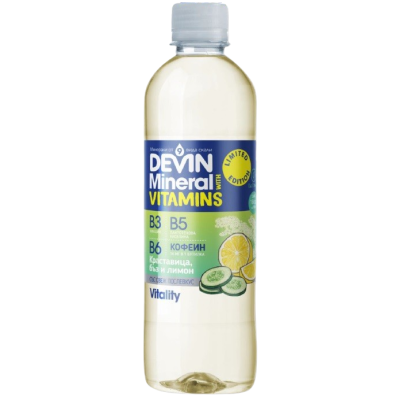 ДЕВИН Минерали и Витамини витаминозна вода Краставица, Бъз и Лимон 425 мл
