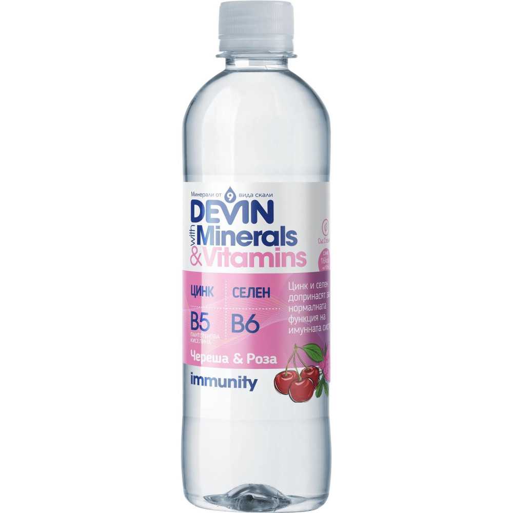 ДЕВИН Минерали и Витамини витаминозна вода Череша и Роза 425 мл - Храни