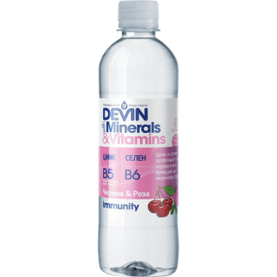 ДЕВИН Минерали и Витамини витаминозна вода Череша и Роза 425 мл