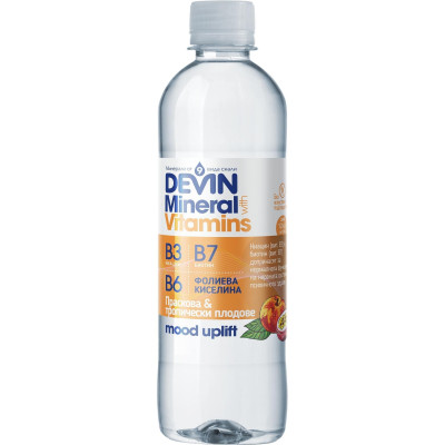 ДЕВИН Минерали и Витамини витаминозна вода Тропически плодове и Праскова 425 мл