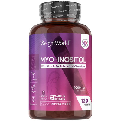 MYO-INOSITOL/ МИО-ИНОЗИТОЛ + ФОЛИЕВА КИСЕЛИНА + ВИТАМИН B6 + ХРОМ табл х 120 бр WEIGHT WORLD