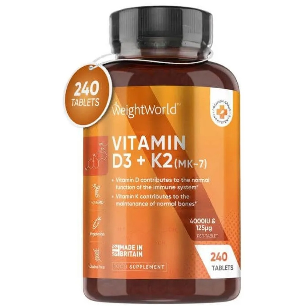 ВИТАМИН D3 4000 IU + K2 125 мкг табл х 240 бр WEIGHT WORLD - Мускулна система