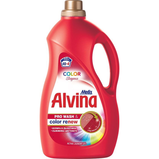 АЛВИНА PRO WASH & COLOR RENEW COLOR ELEGANCE концентриран перилен препарат с омекотител за цветни тъкани 900 мл /18 пранета/