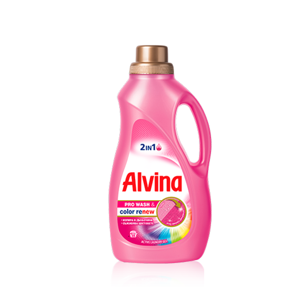АЛВИНА PRO WASH & COLOR RENEW 2in1 концентриран перилен препарат с омекотител за цветни и бели тъкани 900 мл /18 пранета/ - Перилни препарати