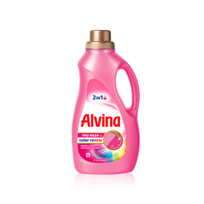 АЛВИНА PRO WASH & COLOR RENEW 2in1 концентриран перилен препарат с омекотител за бели и цветни тъкани 900 мл /18 пранета/