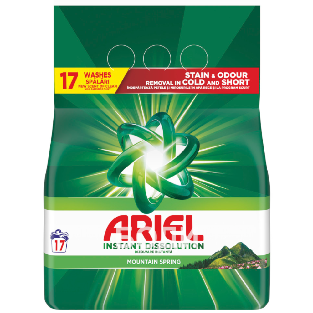 АРИЕЛ INSTANT DISSOLUTION POWDER MOUNTAIN SPRING прах за пране за бели и светли дрехи 1105 г /17 пранета/ - Перилни препарати