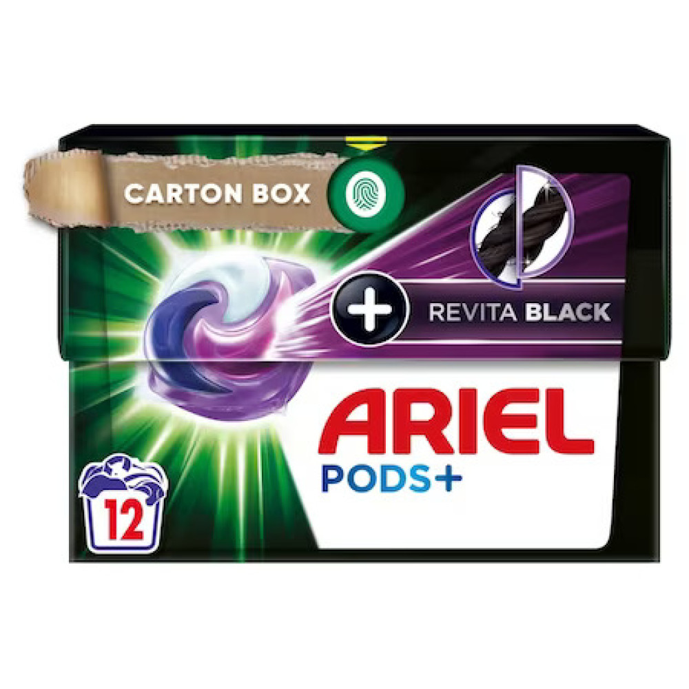 АРИЕЛ PODS + REVITA BLACK гел капсули за пране, картонена кутия х 12 бр - Перилни препарати